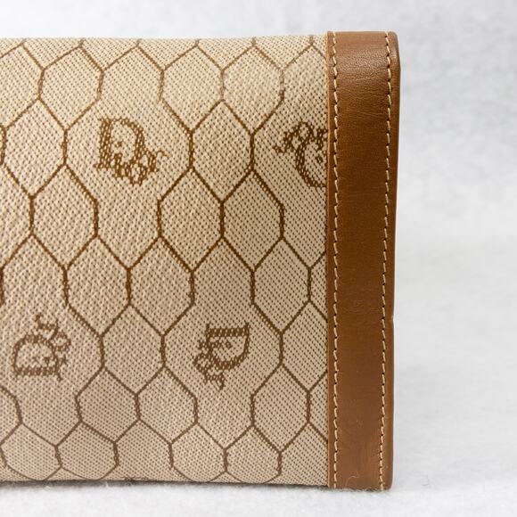 Women's Vintage 80's CHRISTIAN DIOR Honeycomb Tan Brown Canvas Wallet - Picture 4 of 11